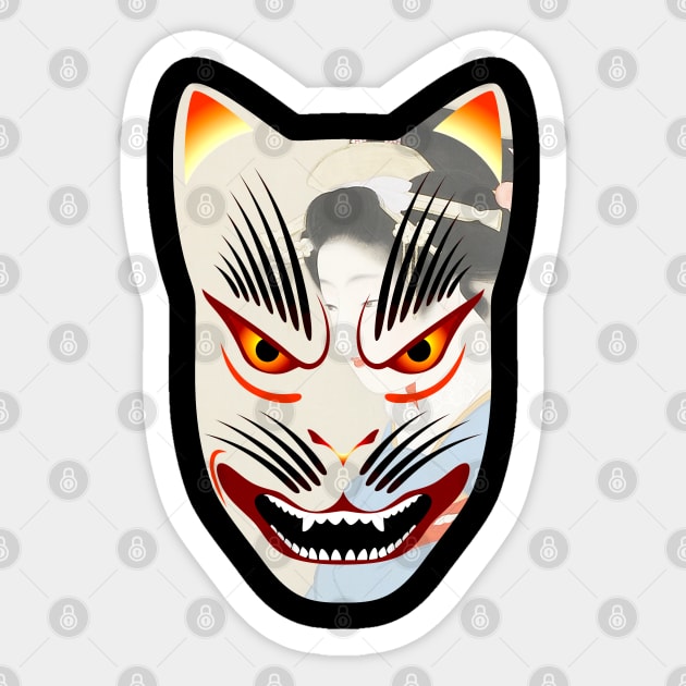 Kitsune fox mask Sticker by Blacklinesw9